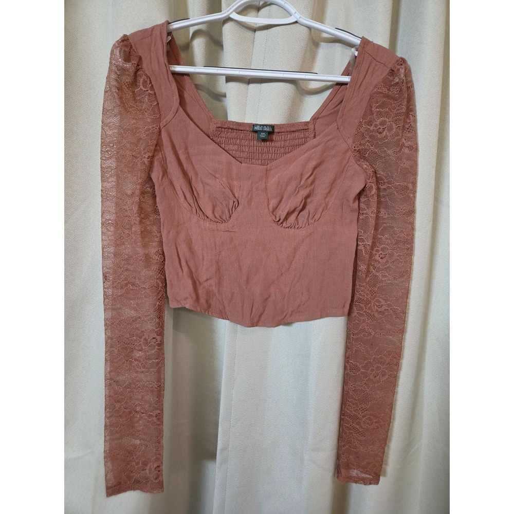 Wild Fable Terracotta Rose Lace Long Sleeve Smocked Crop Top XXS NWOT Fairy